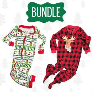 Carter's & Dr. Seuss 3T Christmas Grinch Moose Footed Pajamas Red Plaid Zip